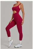 Summer Sports Overalls Women Gym High Stretch Back Zipper Yoga Jumpsuit Tight Hollow Out Slim Hip Lifting One Piece Bodysuit