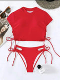 High Neck Bikini 2026 Women Swimsuit Solid Drawstring Swimwear Female Beachwear Bathers Bathing Swimming Suit Summer