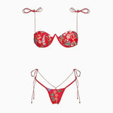 Flowers Printed Halter Underwired V-Bar Bikini Women Swimwear Female Swimsuit Two-pieces Bikini Set High Cut Bathing Suit Swim
