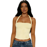 Women Fashion Summer Tank Tops Halter Neck Sleeveless Solid Color/Striped Print Slim Fit Vest