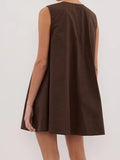 Women Summer Solid Color V Neck Loose Tank Dress Sleeveless Beach Mini Dresses with Pocket