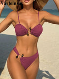 New Sexy Ribbed Brazilian Bikini Padded Bathing Suit Bather Swim Female Swimsuit Two-Pieces Bikini Set Women Swimwear V6343R