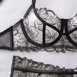 Toucheart Erotic Lingerie French Floral Embroidery See-through Mesh Push-up Underwire Sexy Body-shaping Thin Underwear Split Set