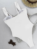 U Neck Wrinkled White One Piece Swimsuit Women Swimwear Female High Cut Leg Monokini Padded Bather Bathing Suit Swim Bodysuit