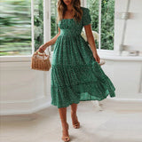 Women'S Summer Dress Fragmented Flower Flare Short Sleeve Casual Flowy Midi Dresses Elegant Temperament Party Vestidos 2024 Hot