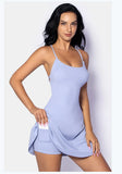 Summer Sleeveless Tennis Dress for Women Pink Hollow Out Backless Lace Up Gym Fitness Golf Badminton Pocket Skirt Suit Sportwear