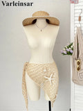 New 3D Star Hollow Out Crochet Knitted Sarong Pareo Beach Dress Beach Wear Beachwear Beach Cover Up Cover-upsFemale Women V7309
