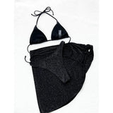 Glitter Sparkling Wrap Around Bikini Women Swimwear Female Swimsuit Three-piece Bikini set Sarong Bather Bathing Suit Swim V3679
