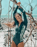 2024 New Print Long Sleeve One Piece Swimsuit Sexy Swimwear Women Backless Beachwear Surf Bathing Suit Push Up Monokini Female