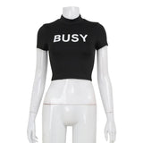 Ahagaga Women's Basic Sexy O-neck Slim Letter Printed T-shirts Short Sleeve Fashion Casual Solid Sheath Tops Tees Blusas Female