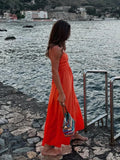 Foridol Orange Backless Tie Up Sexy Summer Women Dress V Neck A-line Beach Slip Dress 2025 Spaghetti Strap Party Midi Vestidos