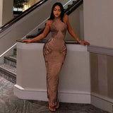 FDYOUI Women Vintage Halter Printed Long Party Club Dresses 2026 Summer Ladies Sexy Backless Lace-up Bodycon Evening Prom Dress