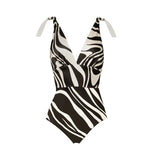 2025 Women's Sexy Two Piece Swimsuit Set Deep V Black White Stripe Print High End Sensation Swimwear for Ladies