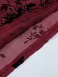 FDYOUI Sexy V-neck Floral Tank Tops for Women 2026 Summer Sleeveless T-shirt Ladies See-through Mesh Corset Top Black Wine Red