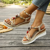 Fashion T-Strap Platform Sandals  Women New Mix Color Elastic Band Wedge Sandals Woman Summer Daily Open Toe Sandalias Female