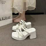 Fashionable High-Heeled Sandals Women's Summer Thin Strap Outer Wear Thick Bottom Drag Shoes Southeast Asia Beach Sandals