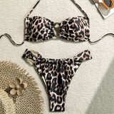 New Leopard Ruffled Bra Cup Bikini  Women Bandeau Swimsuit Female Swimwear Two Pieces Bikini Set Push Up Bathing Suit Swim Lady