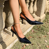 Sexy Leopard Print High Heel Mules Sandals Women Summer Patent Leather Pointed Toe Slingbacks Woman Plus Size 42 Slip On Sandals