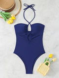 2026 Halter Swimsuit One Piece Solid Hollow Swimwear Women Sexy Bathers Bathing Swimming Swim Suit Female Beachwear