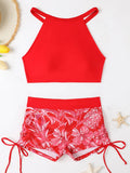 2026 Print High Waist Swimsuit Women High Neck Bikini Drawstring Swimwear Female Bathers Bathing Swimming Swim Suit Beachwear