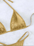 Metallic PU Leather Extreme Mini Thong Bikini Female Swimsuit Women Swimwear Two-pieces Bikini Set Halter Bathing Suit Swim Lady