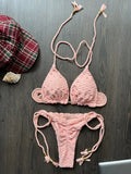 New Red Special Fabric Bikini Set Sexy Women's Hollow Fabric Split Swimsuit Summer Beach Bikini