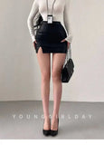 Mature Pure Desire Sexy High Waist Hip Slit Anti-Exposure Bodycon PU Leather Mini Skirt Fashion Sexy Women Mini Skirts 99JO
