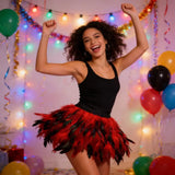 Womens Faux Feather Mini Skirt Elastic Mid Waist A-line Skirt Ladies Mardi Gras Outfit Festivals Carnival Dance Party Supplies