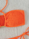 Halter Tie Side Pleated Smocked Bikini Women Bandeau Swimsuit Female Swimwear Two Pieces Bikini Set Bathing Suit Swim Beach Wear
