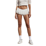 Womens Solid Color Layered Ruffle Bloomers Bow Low Rise Mini Under Shorts for Dresses Summer Clothes