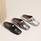 2026Women's Half Slippers Vintage Hollow Woven Square Toe Slides Fashion Versatile Mules Shoes Ladies Daily Sandals Mujer Slides