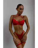 Toucheart Sexy Lingerie Set for Women Mesh Perspective Bra Set Lace Lace Splicing Sexy Hip-pack Skirt Sexy Underwear Garters Set