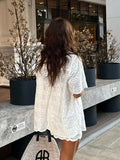 Foridol Summer Casual White Lace Dress Set for Women Hollow Out Embroidery Skirt Outfits 2 Pcs Loose Beach New Suit Skirt Set