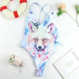 Sexy One Piece Swimsuit Swimwear Women Flower Fox Print Cross Back Straps Backless V-neck Beachwear Bathing Suit Banadores Mujer