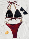 Shiny Metal Chains Rhinestone Diamond Bikini Female Swimsuit Women Swimwear Two-pieces Bikini Set Halter Bathing Suit Swim Lady