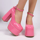 Fashion Chunky Heel Mary Jane Shoes Women Ankle Strap Thick Platform Pumps Woman Plus Size Super High Heels Party Wedding Shoes