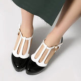 Spring Autumn New Style Fashion High-heeled Women's Shoes Color Block Round Head Shallow Mouth Buckle Square Heel Women's Shoes