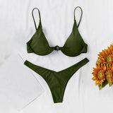 Sexy Underwire Bikini 2024 Mujer Women Solid Red Push Up Bra Thong Swimsuit Halter V Neck Bathing Suit Mini Micro Thong Swimwear