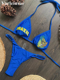 Brazil Letter Printed Halter Bikini Women Swimwear Female Swimsuit Two-Pieces Bikini Set Padded Bather Bathing Suit Swim V8352