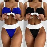 Bikini 2026 Sexy Swimwear Swimsuit Women Push Up Patchwork V-neck Bowknot Bikinis Set Bathing Suit Beach Bikini Banadores Mujer