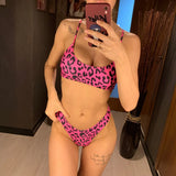 New S - XL Sexy Hot Pink Leopard Bikini Women Swimwear Female Swimsuit Two-piece Bikini set Bather Bathing Suit Swim Lady V871P