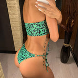Sexy High Cut Leopard Bikini Women Swimwear Female Swimsuit Two-Pieces Bikini Set Lace Up Bather Bathing Suit Swim V1708