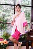 New Chinese style pajamas with breast pads, simulated silk, ice silk home wear, satin jacquard pajamas set