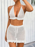 Sexy Halter Hollow Out Beach Skirt Bikini Female Swimsuit Women Swimwear Two-pieces Bikini set Bather Bathing Suit Swim K6782