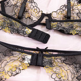 Toucheart Erotic LingerieNew Butterfly Embroidered Mesh See-through Sexy Contrastingerotic Lingerie Four-piece Setwith Stockings