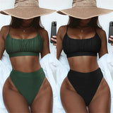 Bikini 2026 Sexy Solid High Waist Pleated Swimwear Swimsuit Women Bikinis Set Bathing Suit Beach Bikini Female Push Up Banadores
