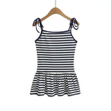 Sweet Double-shoulder Strap Striped Color-block Camisole For Women Unique Design Patchwork Pure Desire Dress Elegant Casual WIKO