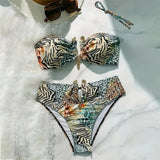S - XL Sexy Leopard Printed Bandeau Bikini Female Swimsuit Women Swimwear Two-Pieces Bikini Set Bather Bathing Suit Swim V7541
