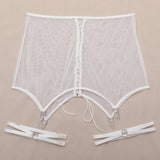 Toucheart Sexy Lingerie for Women Solid Color Mesh See-through Women's Plunge Underwear Suit Sexy Garters Lingerie 4-piece Set
