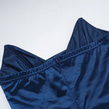 Elegant Strapless Solid Evening Gown Chic Satin Corset Dress for Women V-neck Split Blue Long Dress Lady Summer Party Dress up